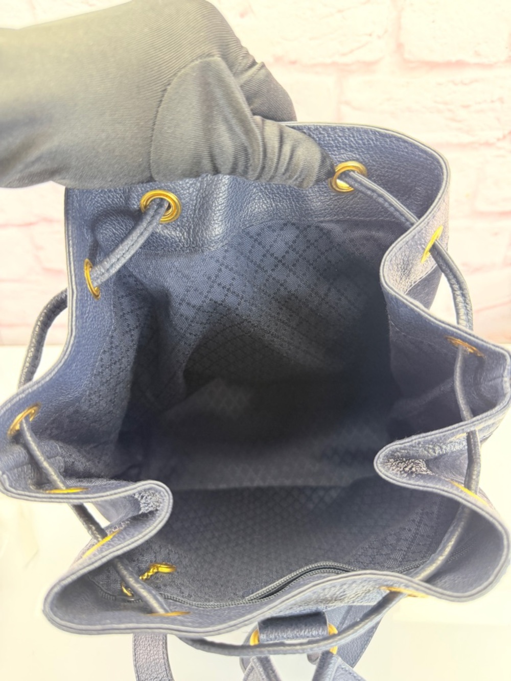 Gucci Navy Suede Bamboo Vintage Drawstring Backpack - Picture 10 of 15